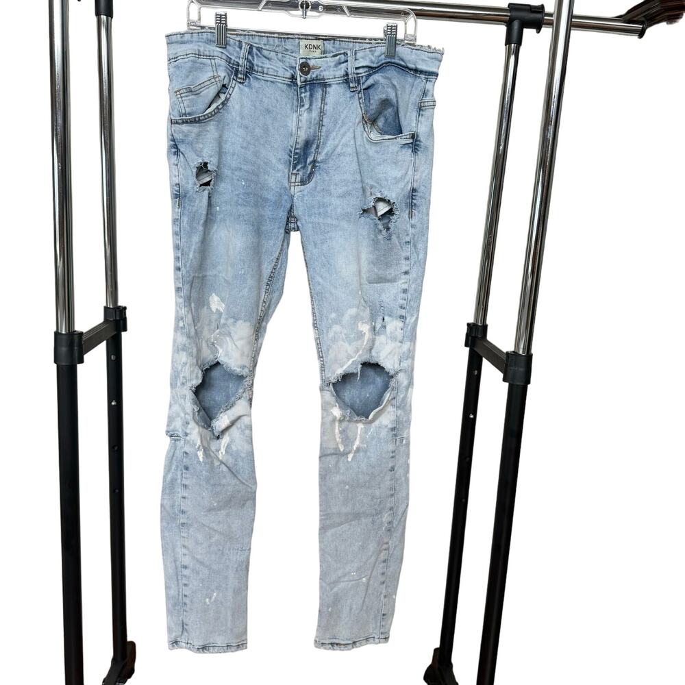 KDNK‎ Men's Distressed Paint Jeans Grunge Relaxed 36 Acid Wash